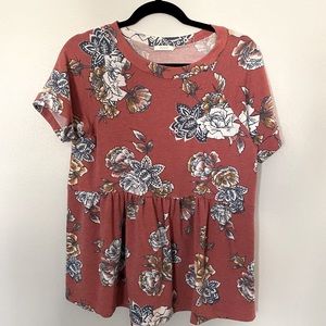 Peplum Top - Mauve Floral Short Sleeve